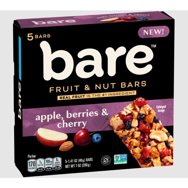 BARE FRUIT: Apple Berries Cherries Bars 5 Count, 7 oz