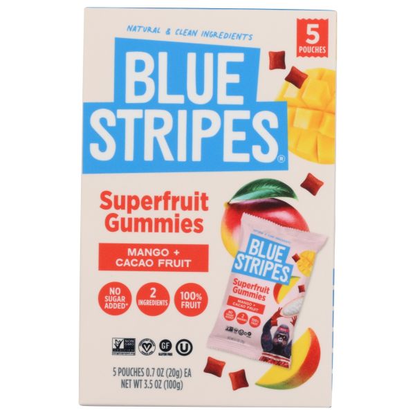 BLUE STRIPES: Mango Cacao Superfruit Gummies 5 Count, 3.5 oz