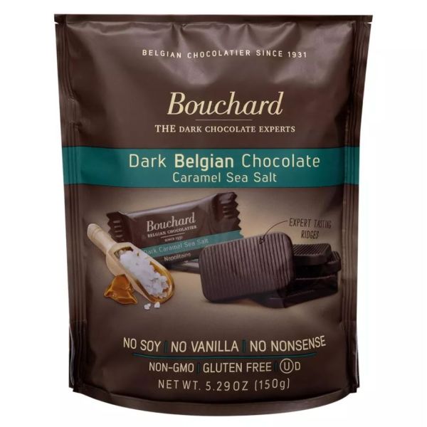 BOUCHARD: Dark Belgian Chocolate Caramel Sea Salt Thins, 5.29 oz