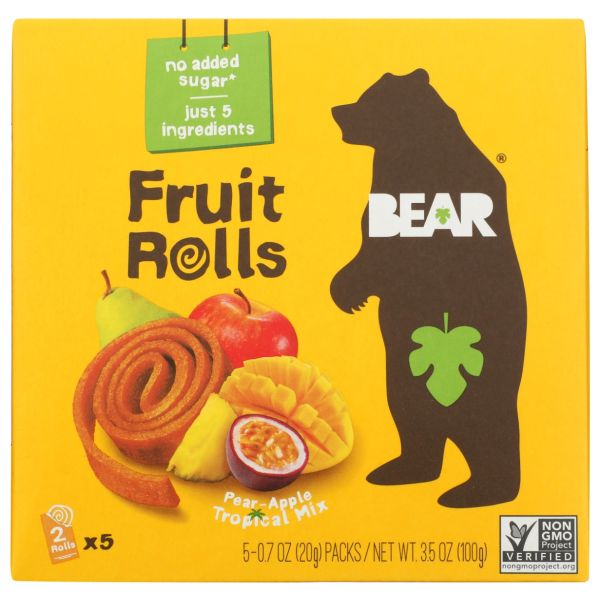 BEAR SNACKS: Tropical Mix Fruit Rolls 5 Count, 3.5 oz