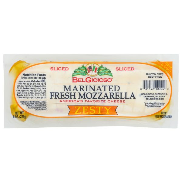 BELGIOIOSO: Sliced Marinated Fresh Zesty Mozzarella Cheese, 8 oz