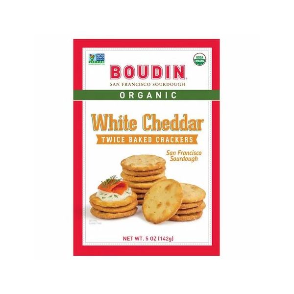 BOUDIN SOURDOUGH: Organic Twice Baked White Cheddar Crackers, 5 oz