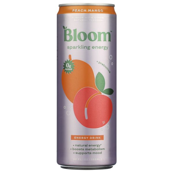 BLOOM BEVERAGES: Peach Mango Sparkling Energy, 12 fo