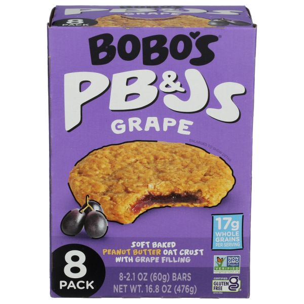 BOBOS OAT BARS: Grape PB and J Oat Snacks 8 Count, 16.8 oz