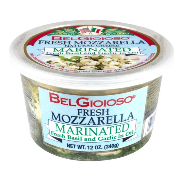 BELGIOIOSO: Marinated Fresh Mozzarella Fresh Basil and Garlic in Oil, 12 oz