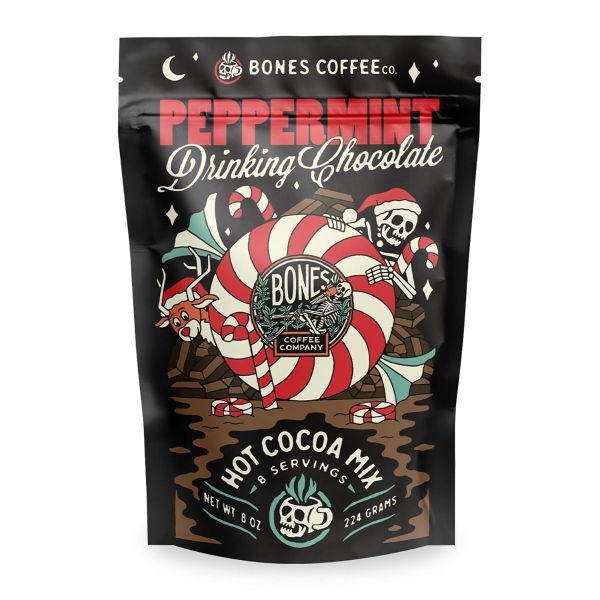 BONES COFFEE COMPANY: Peppermint Drinking Chocolate Hot Cocoa Mix, 8 oz