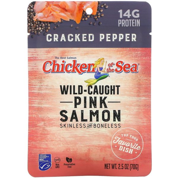 CHICKEN OF THE SEA: Wild Caught Pink Salmon Cracked Pepper, 2.5 oz