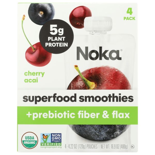 NOKA: Cherry Acai Superfood Smoothie Prebiotic Fiber 4Pk, 16.9 oz