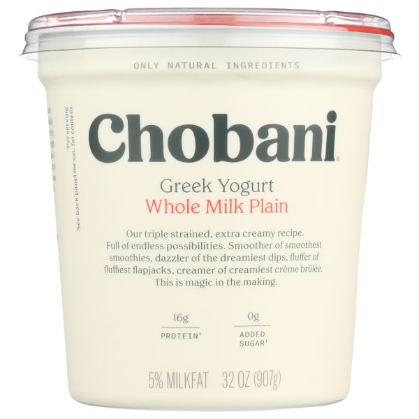 CHOBANI: Whole Milk Plain Greek Yogurt, 32 oz