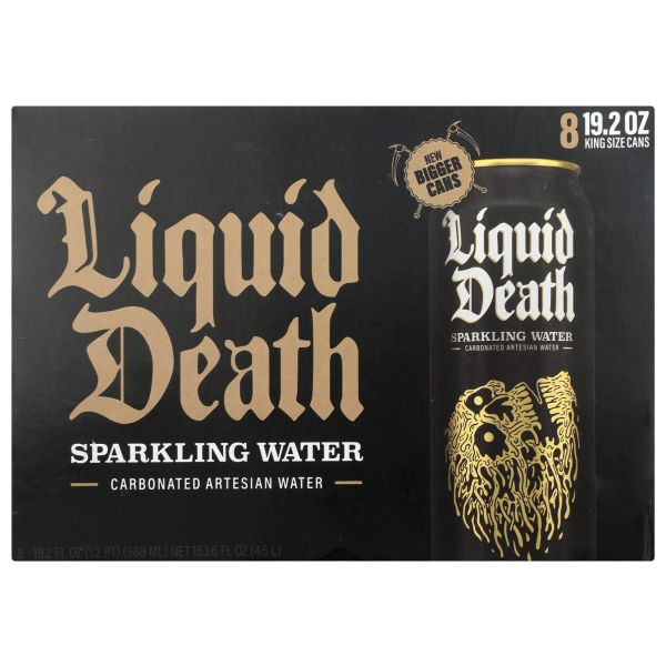 LIQUID DEATH: Sparkling Water Carbonated Artesian Water 8Pack, 153.6 fo