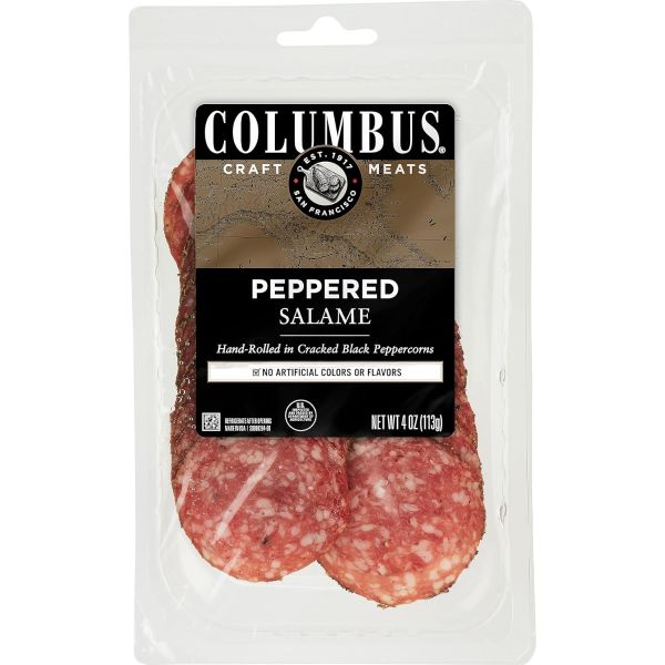 COLUMBUS: Sliced Peppered Salame, 4 oz