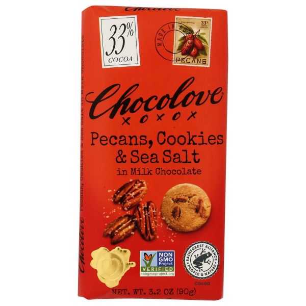 CHOCOLOVE: Pecans Cookies and Sea Salt in Milk Chocolate, 3.2 oz