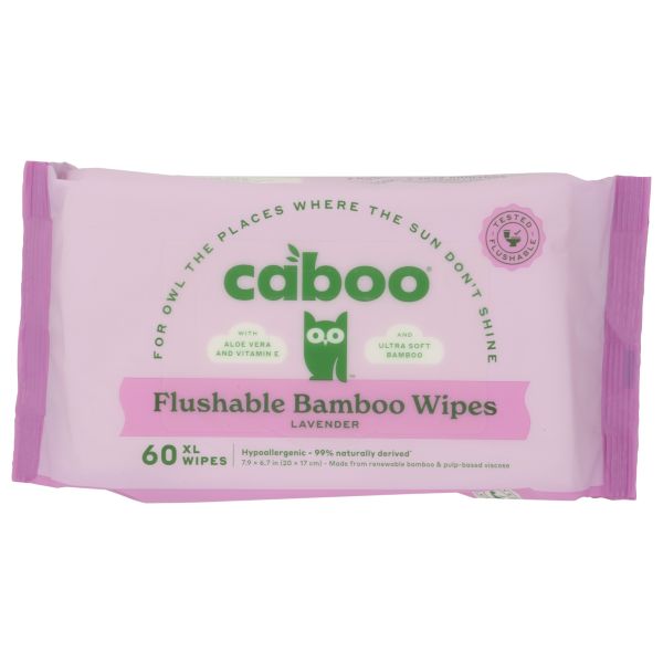CABOO: Lavender Flushable Bamboo Wipes, 1 pk