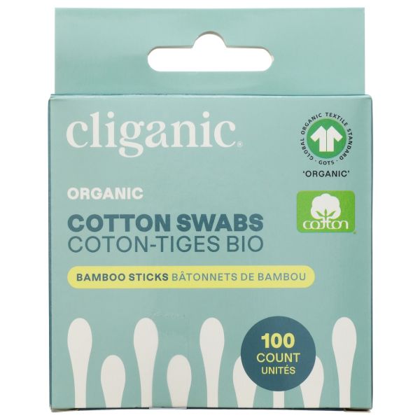 CLIGANIC: Organic Cotton Swabs 100 Count, 1 bx