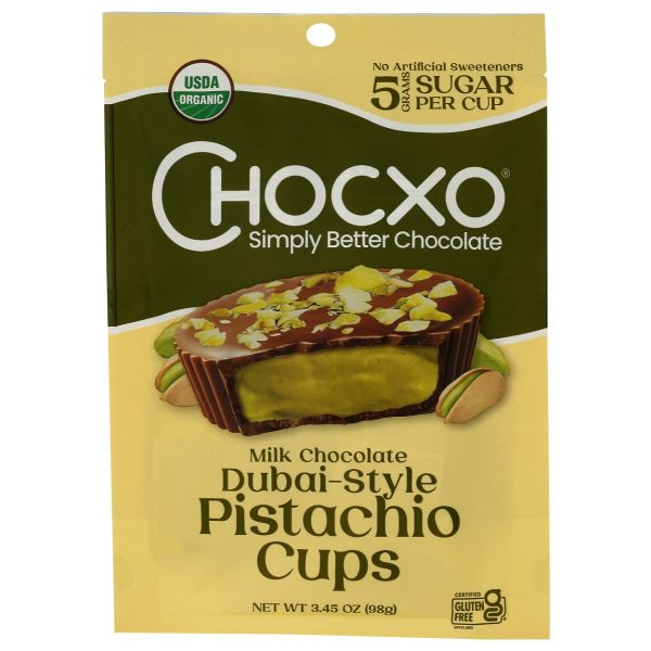 CHOCXO: Milk Chocolate Dubai Style Pistachio Cups, 3.45 oz