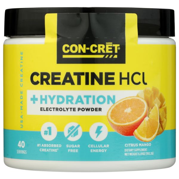 CON CRET: Creatine HCl Plus Hydration Electrolyte Powder, 6.8 oz
