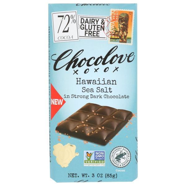 CHOCOLOVE: Hawaiian Sea Salt in Strong Dark Chocolate, 3 oz
