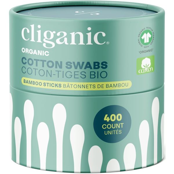 CLIGANIC: Organic Bamboo Cotton Swabs, 200 pc