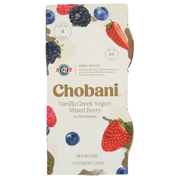 CHOBANI: Vanilla Greek Yogurt Mixed Berry 4 Count, 21.2 oz
