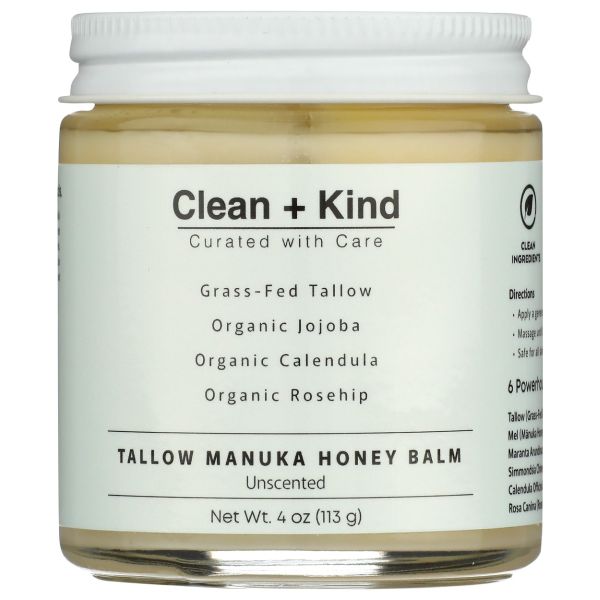 CLEAN AND KIND: Unscented Whipped Tallow Honey Balm, 4 fo