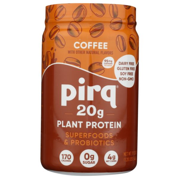 PIRQ: Coffee 20g Plant Protein Powder Superfoods and Probiotics, 1.2 lb