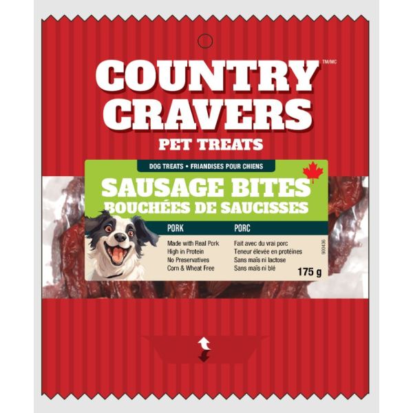 COUNTRY CRAVERS: Sausage Bites Pork Dog Treats, 6.17 oz