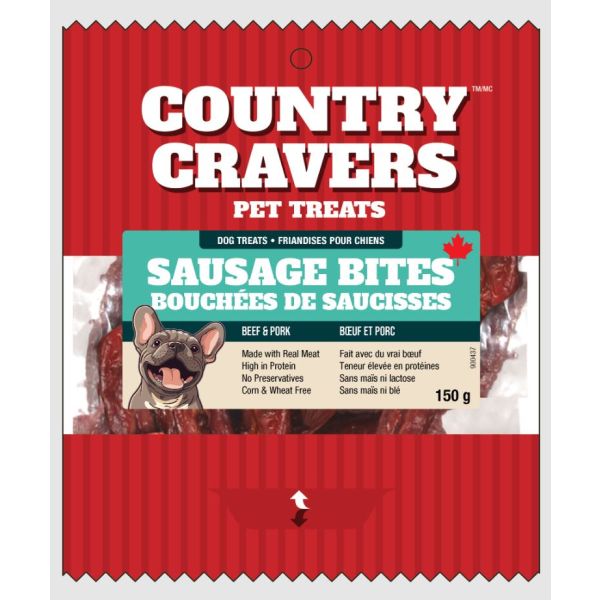 COUNTRY CRAVERS: Sausage Bites Beef and Pork Dog Treats, 5.29 oz