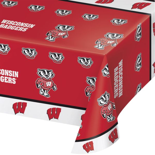 CREATIVE CONVERTING: University Of Wisconsin Plastic Table Cover, 1 ea