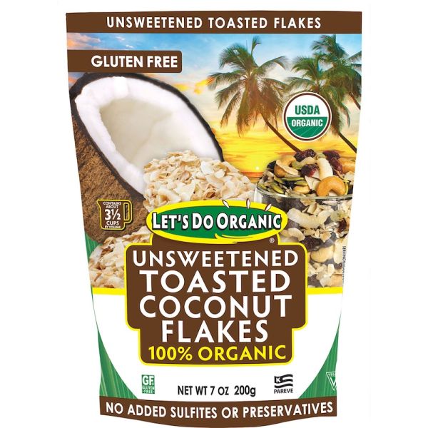 LETS DO ORGANICS: 100% Organic Unsweetened Toasted Coconut Flakes, 7 oz