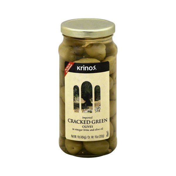 KRINOS: Green Cracked Olives, 16 oz