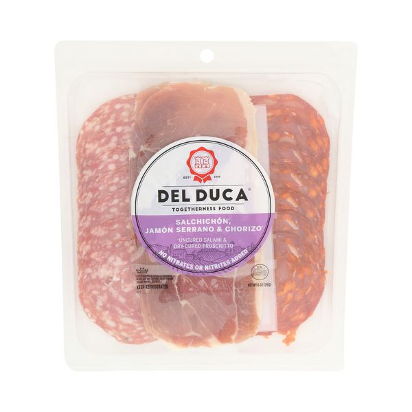 DEL DUCA: Pre-Sliced Salchichon Serrano and Chorizo, 6 oz