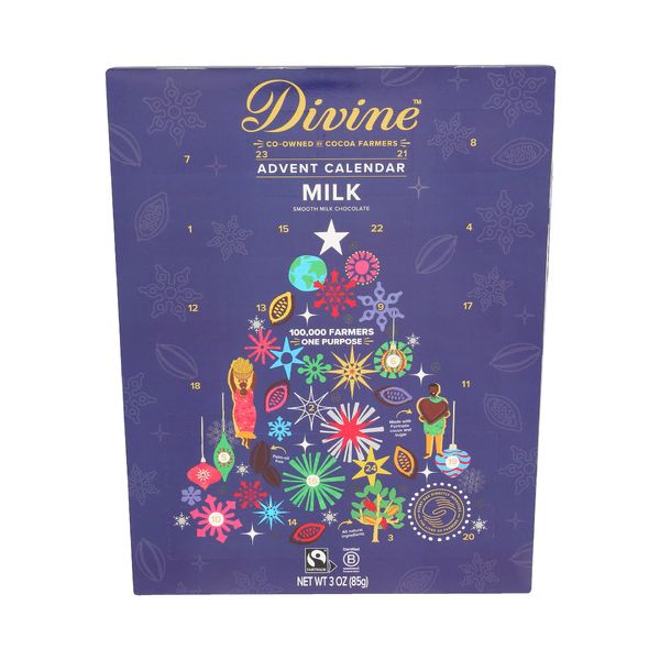 DIVINE CHOCOLATE: Advent Calendar Milk Chocolate, 3 oz