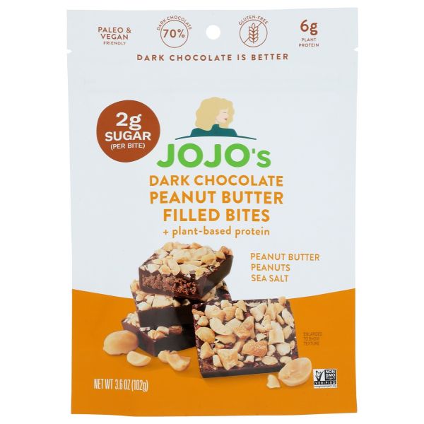 JOJOS CHOCOLATE: Dark Chocolate Peanut Butter Filled Bites, 3.6 oz