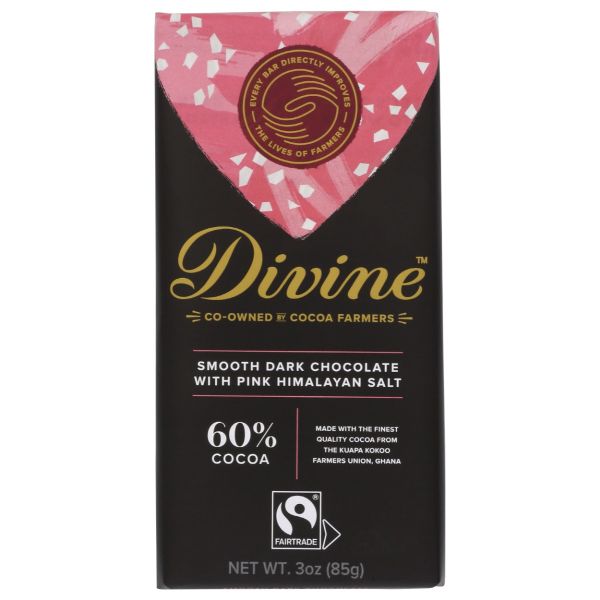 DIVINE CHOCOLATE: Dark Chocolate with Pink Himalayan Salt, 3 oz