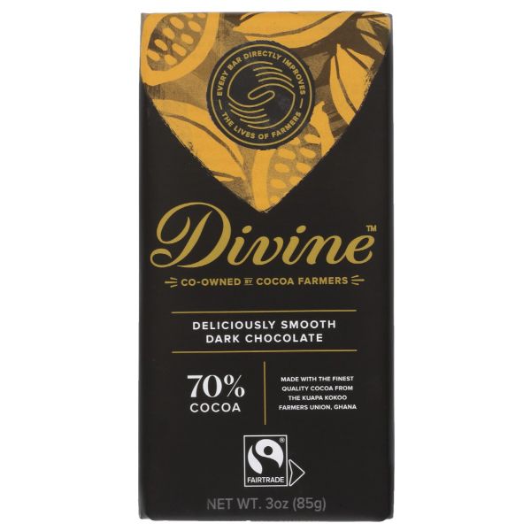 DIVINE CHOCOLATE: 70 Percent Dark Chocolate Bar, 3 oz