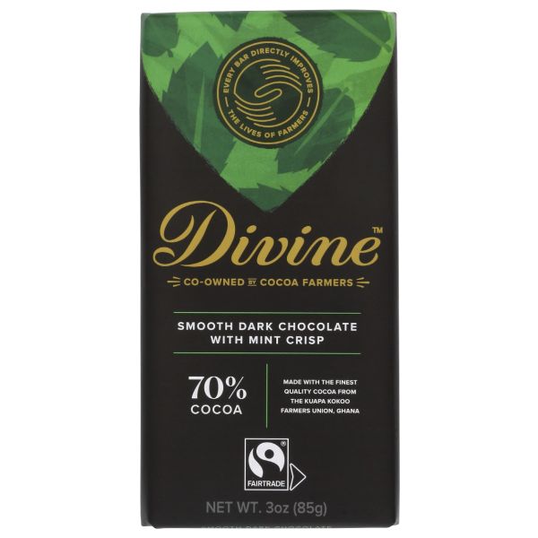 DIVINE CHOCOLATE: Dark Chocolate Bar With Mint Crisp, 3 oz
