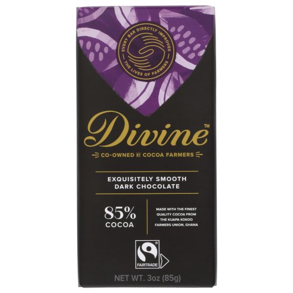 DIVINE CHOCOLATE: 85 Percent Dark Chocolate Bar, 3 oz