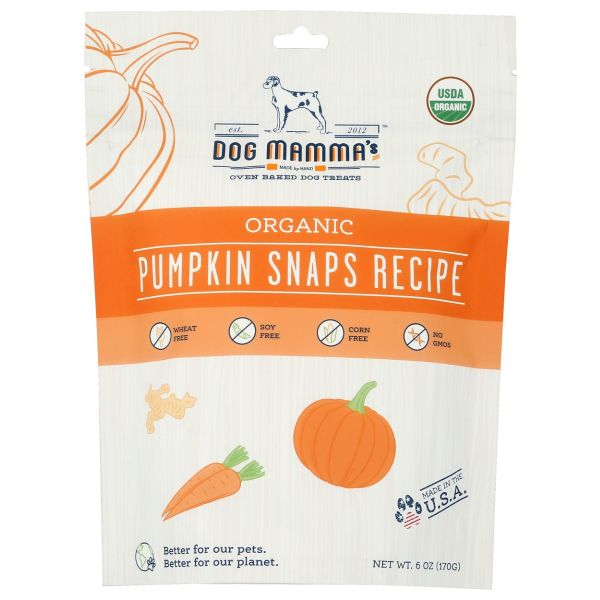 DOG MAMMAS: Organic Pumpkin Snaps Dog Treats, 6 oz