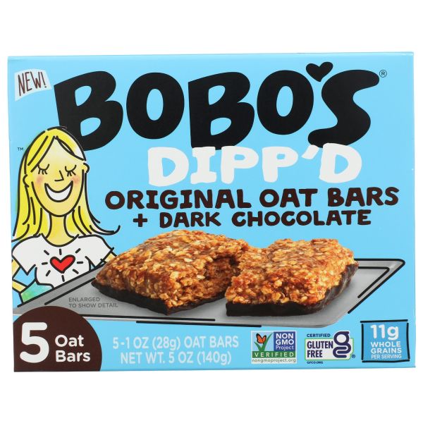 BOBOS OAT BARS: Dippd Original Oat Bar Plus Dark Chocolate, 5 oz