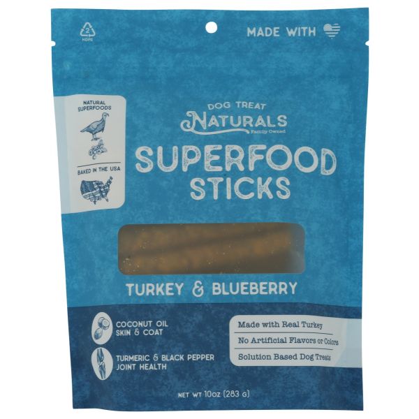 DOG TREAT NATURALS: Turkey and Blueberry Superfood Sticks, 10 oz