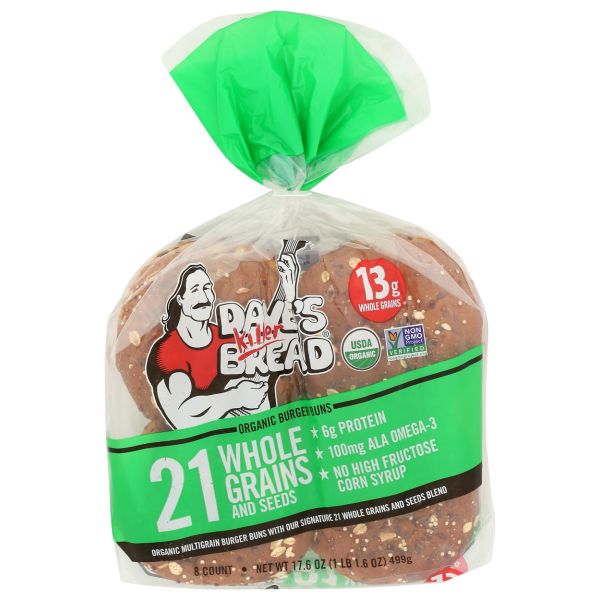 DAVES KILLER BREAD: Organic 21 Whole Grains and Seeds Burger Buns, 17.6 oz