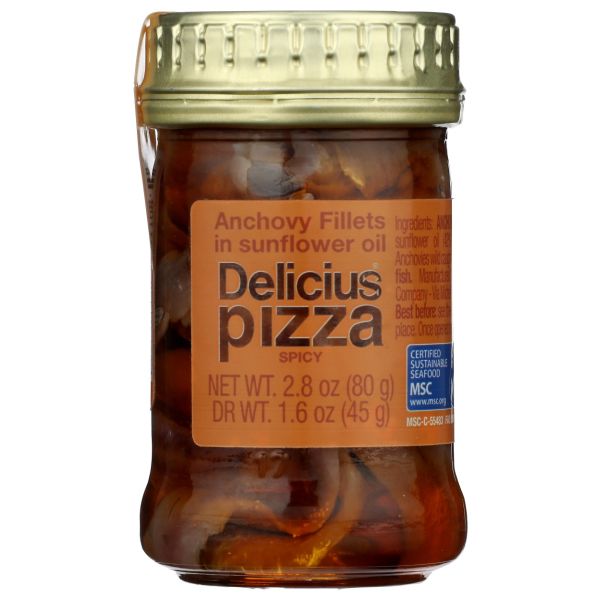 DELICIUS: Anchovy Fillets Pizza in Spicy Sunflower Oil, 2.8 oz