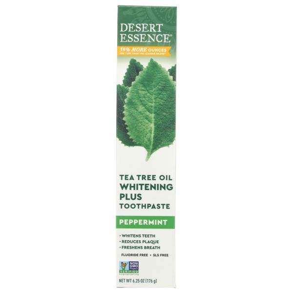 DESERT ESSENCE: Tea Tree Oil Whitening Plus Toothpaste Peppermint, 6.25 oz