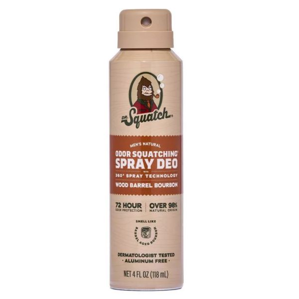 DR SQUATCH: Natural Wood Barrel Bourbon Deodorant Spray, 4 oz