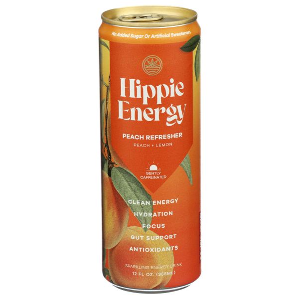 DRINK HIPPIE: Peach Refresher Energy Beverage, 12 fo