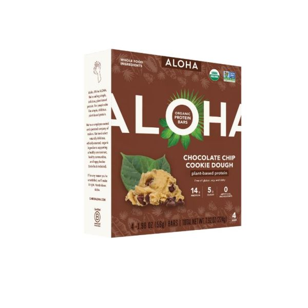 ALOHA: Chocolate Chip Cookie Dough Protein Bar 4Pack, 7.92 oz