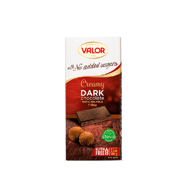 VALOR: Dark Chocolate with Truffle Creamy No Sugar Added, 3.5 oz