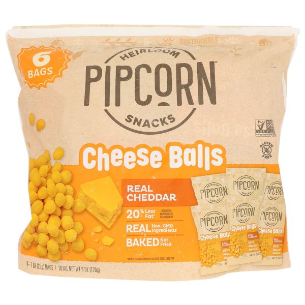 PIPCORN: Cheddar Cheese Balls 6Pk, 6 oz