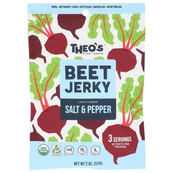 THEOS PLANT BASED: Salt and Pepper Beet Jerky, 2 oz