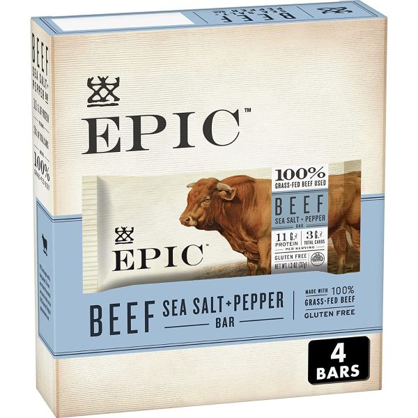 EPIC: Beef Sea Salt Pepper Bar 4Pk, 5.2 oz